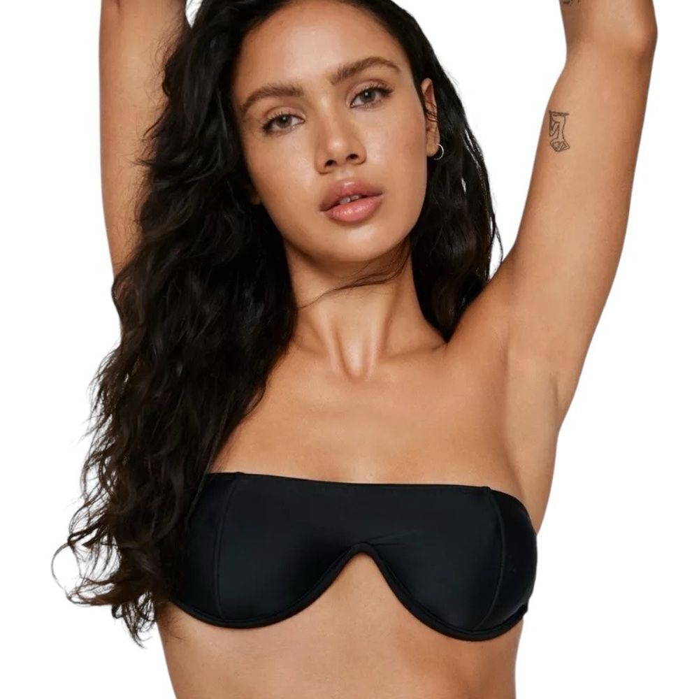 Nasty Gal Recycled Underwire Square Neck Bandeau Black Bikini Top Size 6